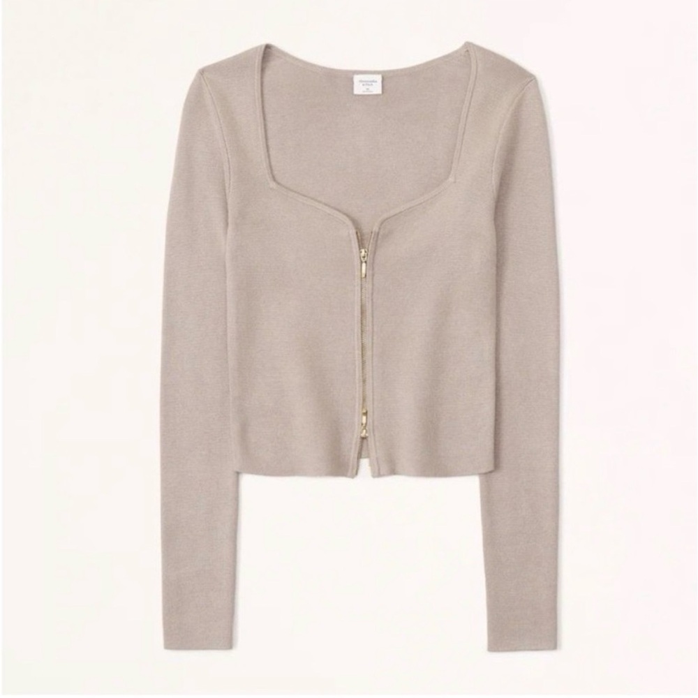 Abercrombie & Fitch Taupe Cardigan Zipper Sweater